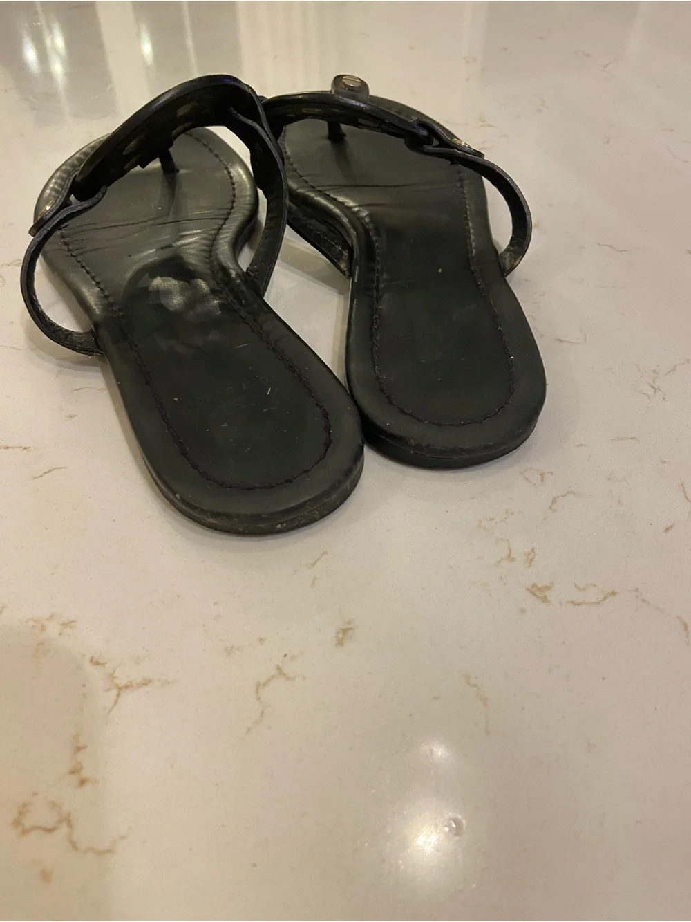 Tory Burch Black Logo Cutout Thong Sandals